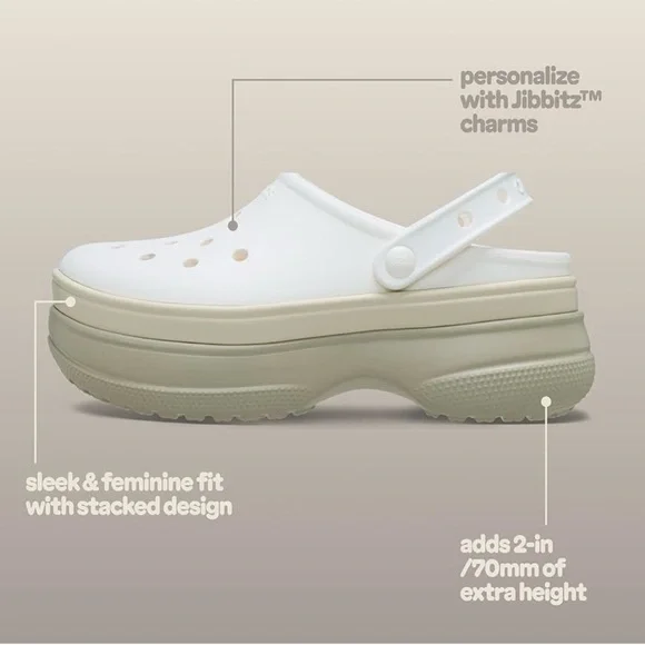 CROCS NWT Stacked platform clogs white & beige women’s 8 - Picture 6 of 8